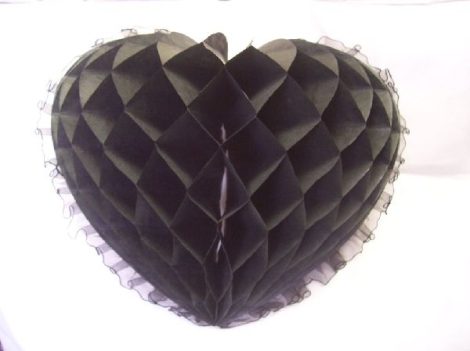 szív organza széllel,30 cm,fekete (64833)
