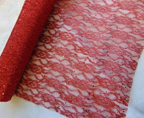 Csipke dekoranyag metál piros (48 cm x 5 yard)