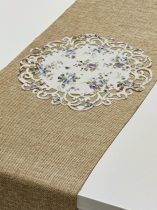   indás szélű asztalközép, vintage, lila virágos (23 cm)-4 db