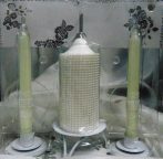   esküvői gyertyaszett gyertyatartóval, díszdobozban (gyöngyös)